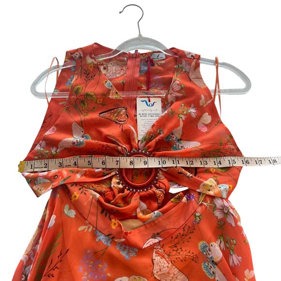NWT My Beachy Side Begonia Flowy Cut-Out Floral Orange Maxi Dress Ring Small S - Picture 13 of 16
